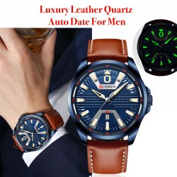 Curren Luxury Leather Quartz Business Auto Date For Men, 8379 - 12287
